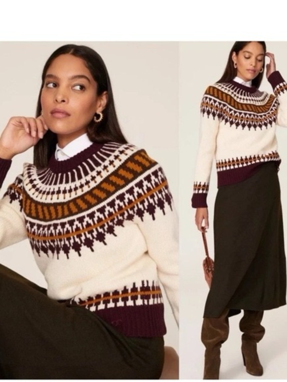Tory Burch 100% Wool Fair Isle Sweater— Womens XS